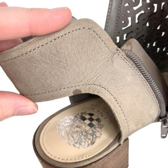 Vince Camuto Slingback Heel Peep Toe Laser Cut Grey Sandals - Picture 5 of 9